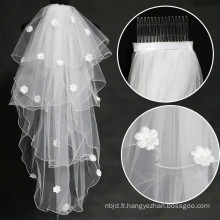 Guangzhou Cheap Four Layer Lace Appliqued Bridal Veils Wedding 2017